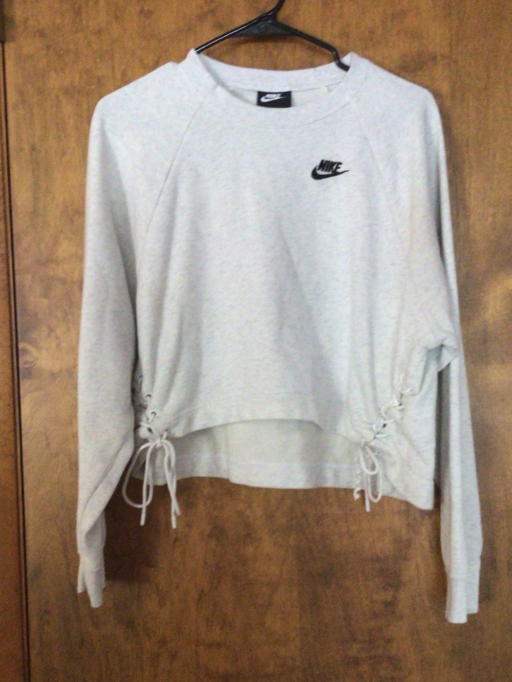 Nike Women’s Light Gray Cropped Crewneck Sweatshirt with Side Lace-Up